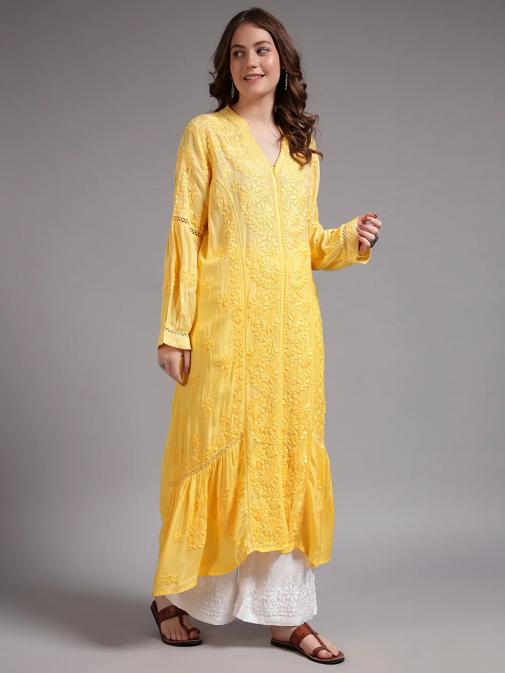 Premium Heavy Chikankari Umbrella Cut Kurti for Women | Authentic Lucknowi Handwork