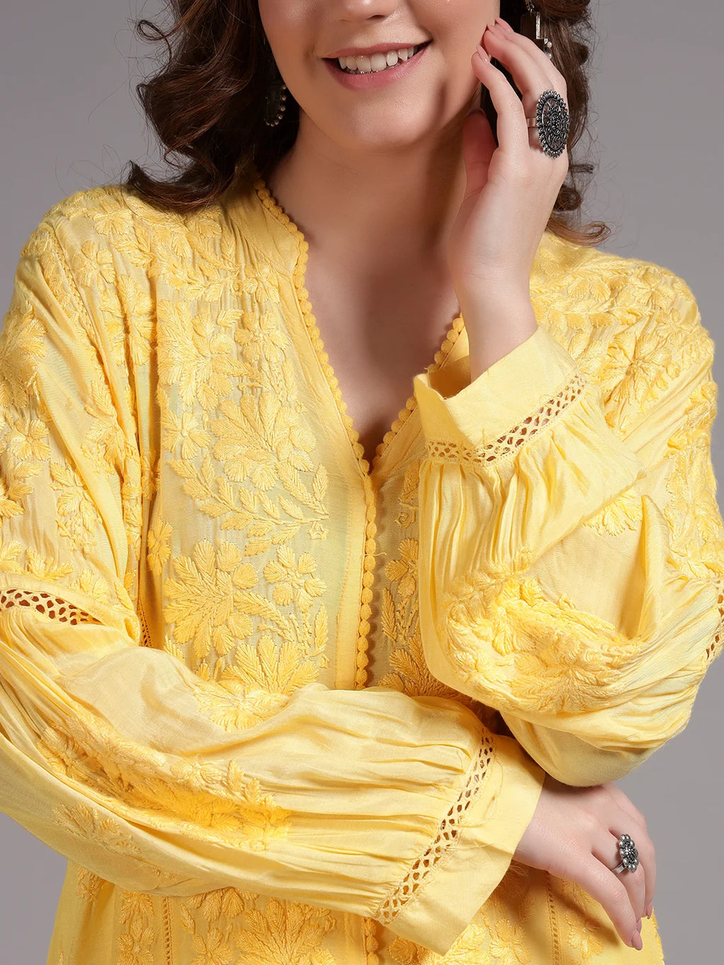 Premium Heavy Chikankari Umbrella Cut Kurti for Women | Authentic Lucknowi Handwork