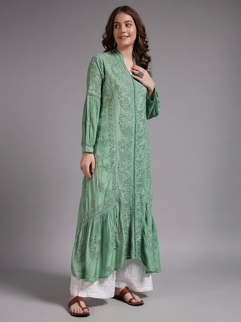 Premium Heavy Chikankari Umbrella Cut Kurti for Women | Authentic Lucknowi Handwork