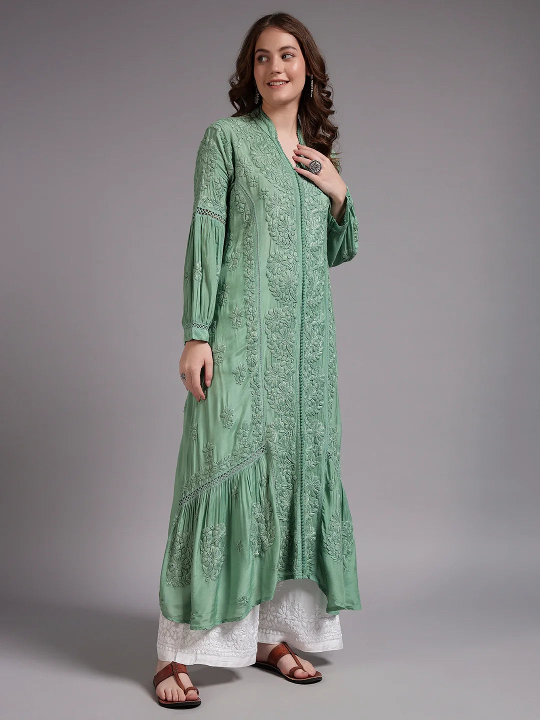 Premium Heavy Chikankari Umbrella Cut Kurti for Women | Authentic Lucknowi Handwork