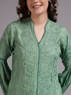 Premium Heavy Chikankari Umbrella Cut Kurti for Women | Authentic Lucknowi Handwork