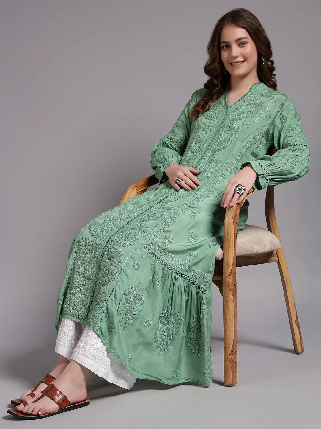 Premium Heavy Chikankari Umbrella Cut Kurti for Women | Authentic Lucknowi Handwork