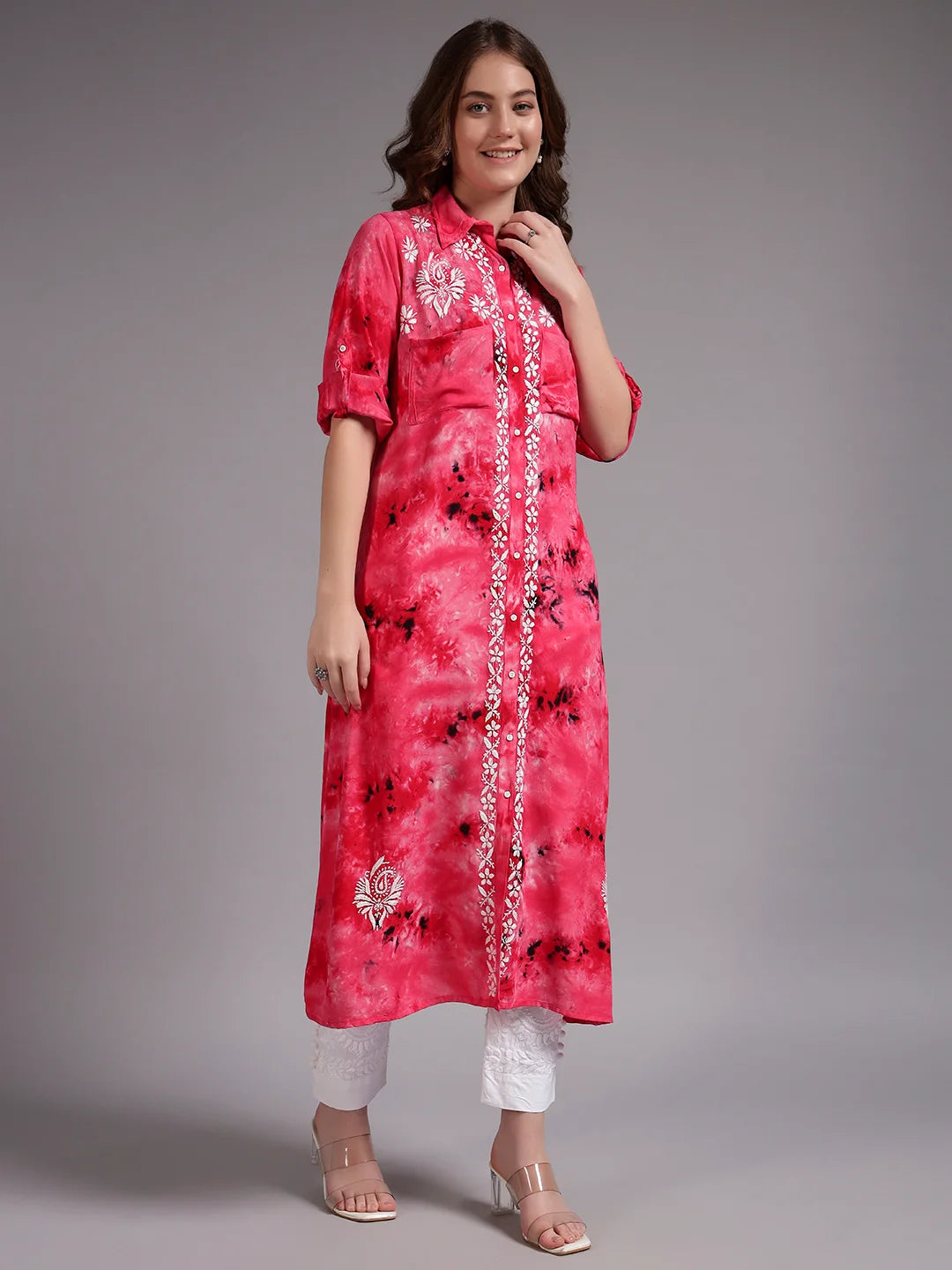 Premium Modal Handwork Front Open Kurti for Women | Designer Embroidered Long Kurti
