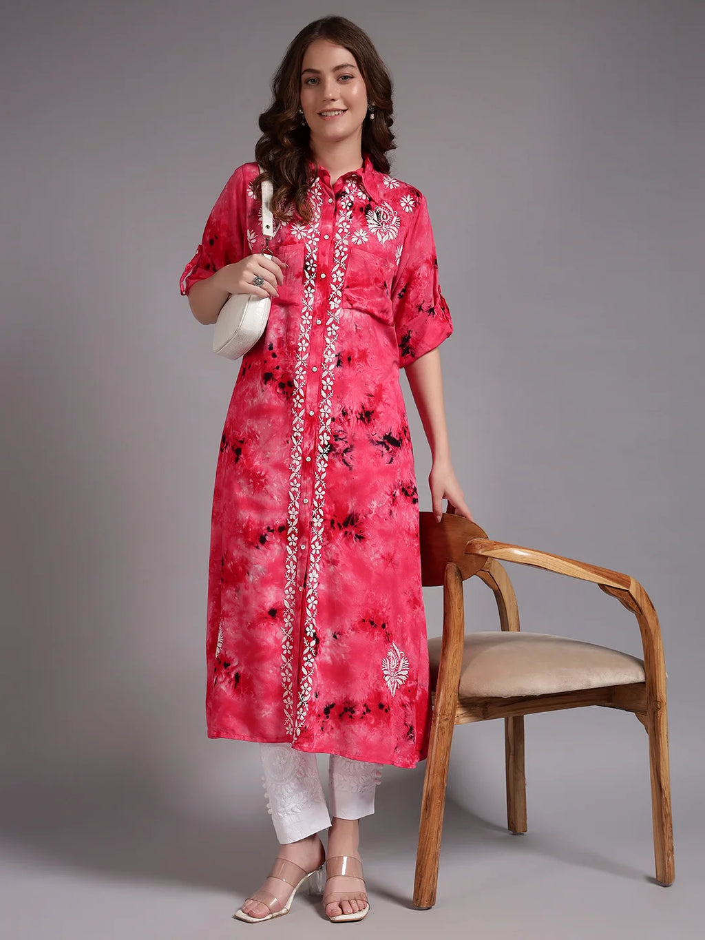 Premium Modal Handwork Front Open Kurti for Women | Designer Embroidered Long Kurti
