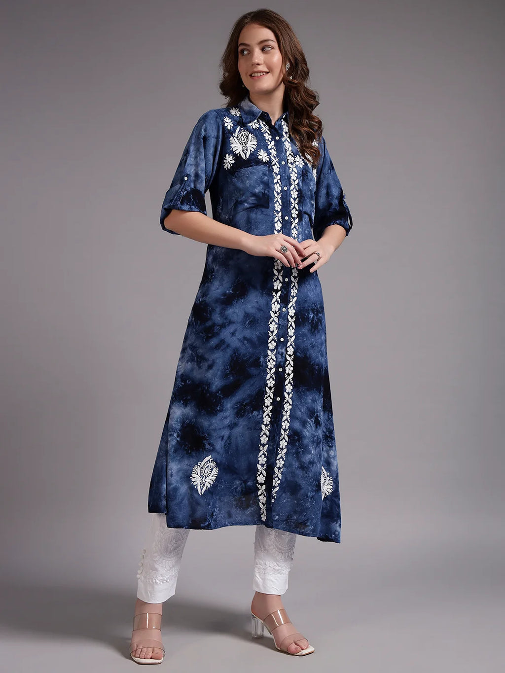 Premium Modal Handwork Front Open Kurti for Women | Designer Embroidered Long Kurti
