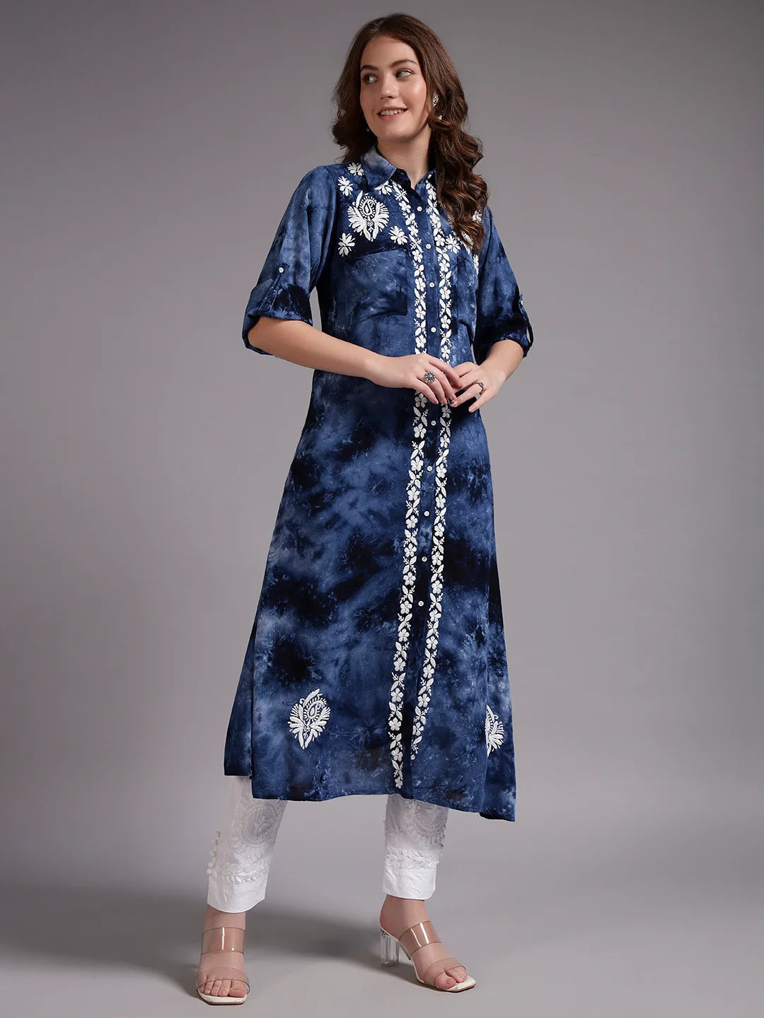 Premium Modal Handwork Front Open Kurti for Women | Designer Embroidered Long Kurti