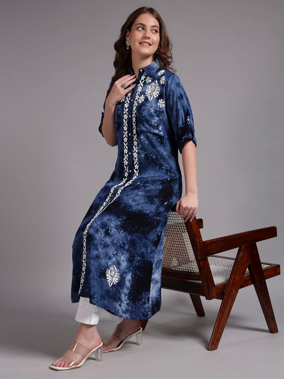Premium Modal Handwork Front Open Kurti for Women | Designer Embroidered Long Kurti