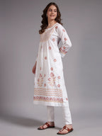 Ivory Bloom Cotton Chikankari A-Line Kurti for Women | Lucknowi Hand Embroidery