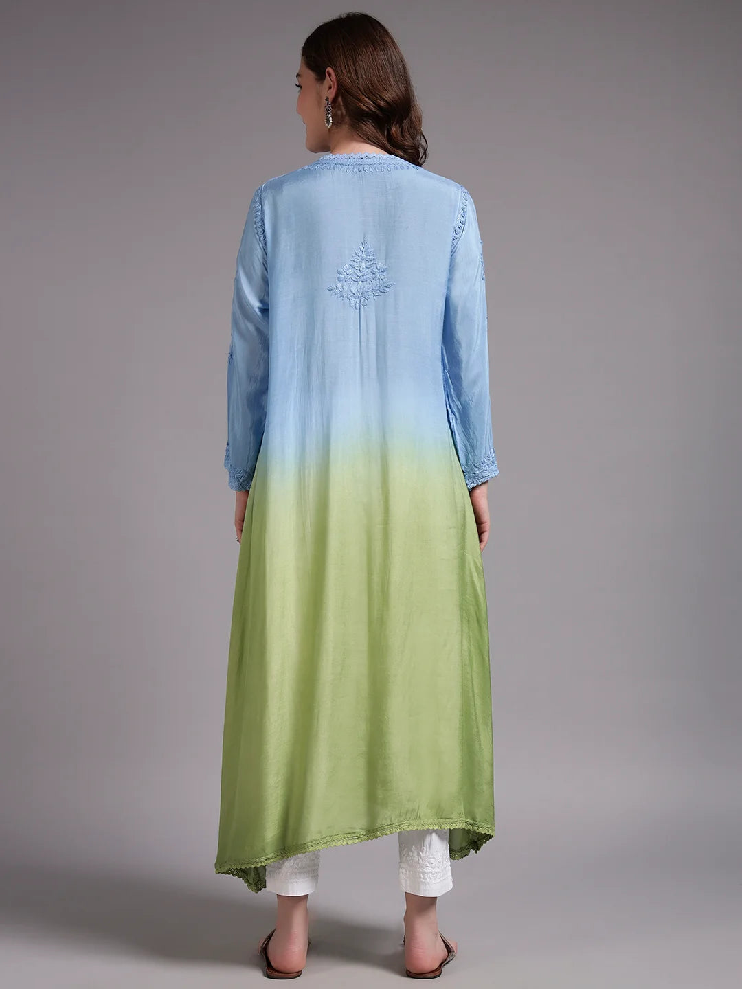Premium Ombre Modal Angrakha Style Kurta for Women | Pure Handwork Embroidered Lucknowi Chikankari Ethnic Wear