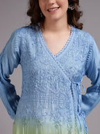 Premium Ombre Modal Angrakha Style Kurta for Women | Pure Handwork Embroidered Lucknowi Chikankari Ethnic Wear