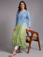 Premium Ombre Modal Angrakha Style Kurta for Women | Pure Handwork Embroidered Lucknowi Chikankari Ethnic Wear