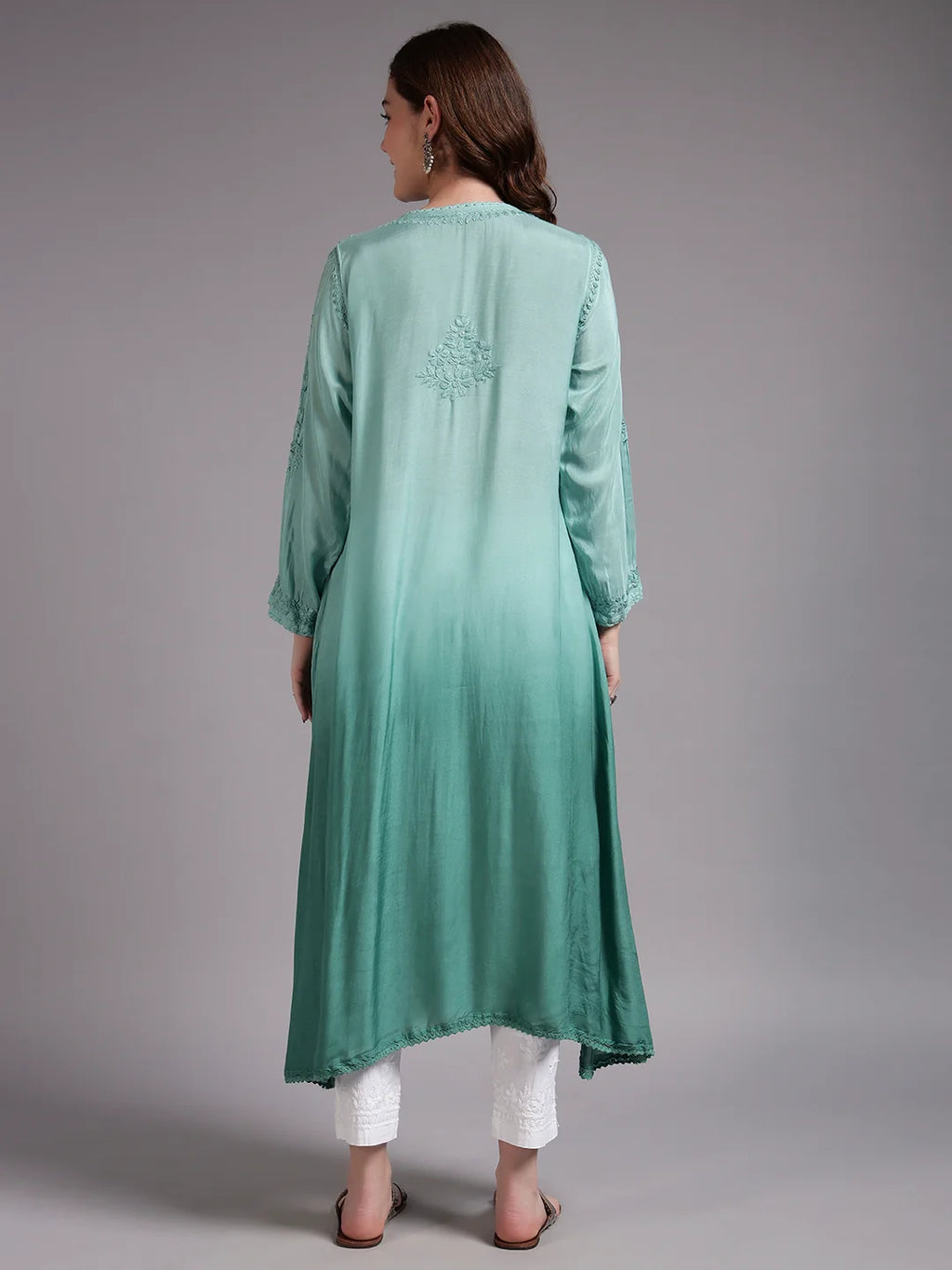 Premium Ombre Modal Angrakha Style Kurta for Women | Pure Handwork Embroidered Lucknowi Chikankari Ethnic Wear