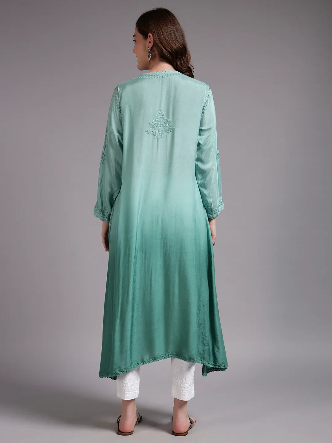 Premium Ombre Modal Angrakha Style Kurta for Women | Pure Handwork Embroidered Lucknowi Chikankari Ethnic Wear