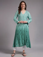 Premium Ombre Modal Angrakha Style Kurta for Women | Pure Handwork Embroidered Lucknowi Chikankari Ethnic Wear