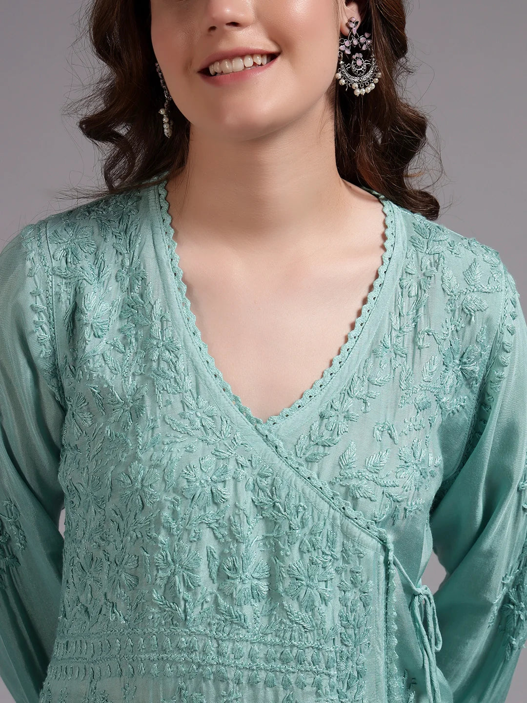 Premium Ombre Modal Angrakha Style Kurta for Women | Pure Handwork Embroidered Lucknowi Chikankari Ethnic Wear
