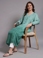 Premium Ombre Modal Angrakha Style Kurta for Women | Pure Handwork Embroidered Lucknowi Chikankari Ethnic Wear