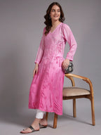 Premium Pink Modal Angrakha Style Chikankari Kurta for Women | Handcrafted Lucknowi Embroidered Ethnic Wear