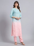 Pastel Ombre Muslin Handwork Kurta Palazzo Set with Dupatta for Women | Luxury Designer Ethnic Wear