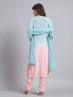Pastel Ombre Muslin Handwork Kurta Palazzo Set with Dupatta for Women | Luxury Designer Ethnic Wear