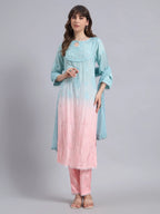 Pastel Ombre Muslin Handwork Kurta Palazzo Set with Dupatta for Women | Luxury Designer Ethnic Wear