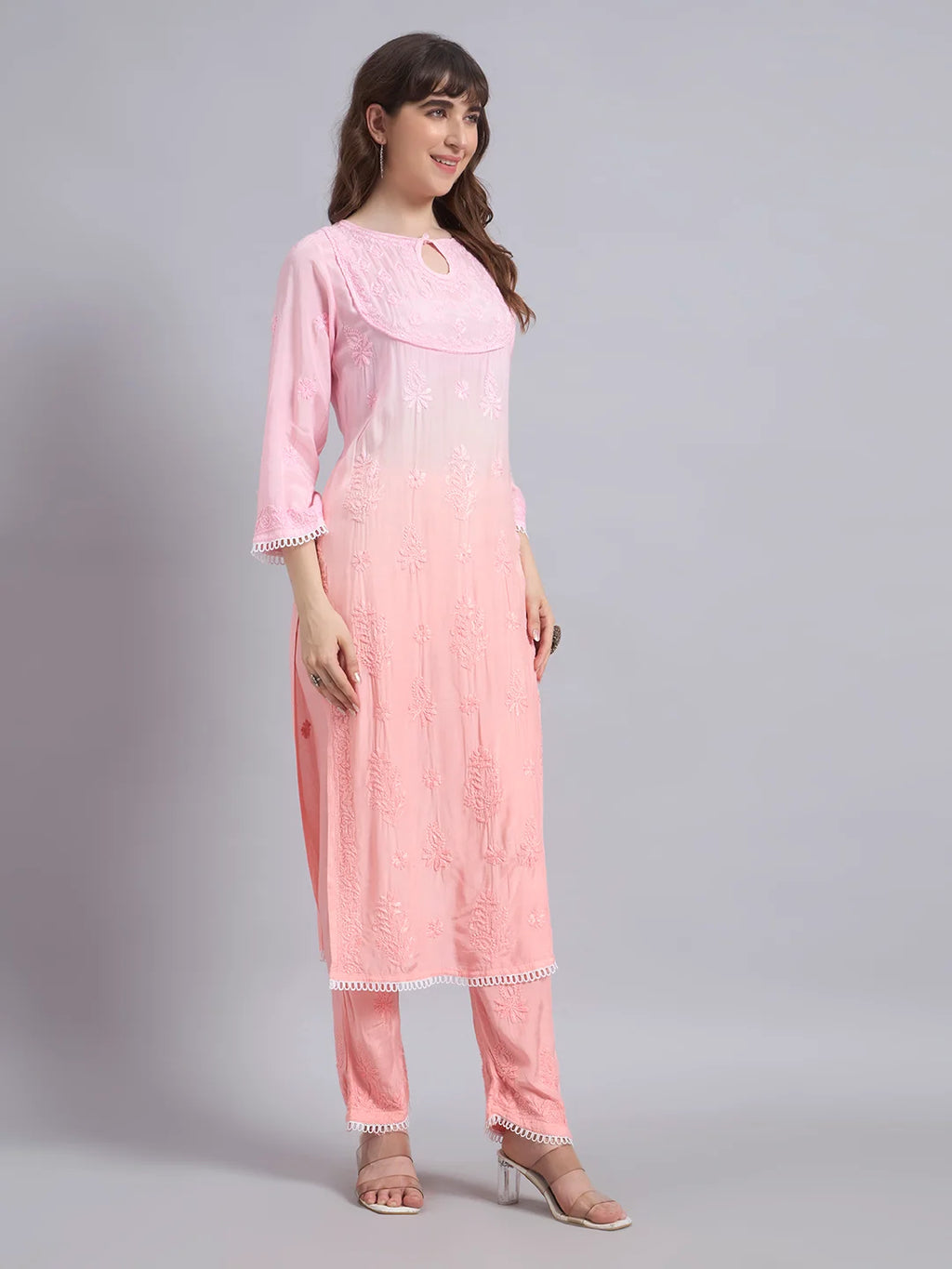 Pastel Ombre Muslin Handwork Kurta Palazzo Set with Dupatta for Women | Luxury Designer Ethnic Wear