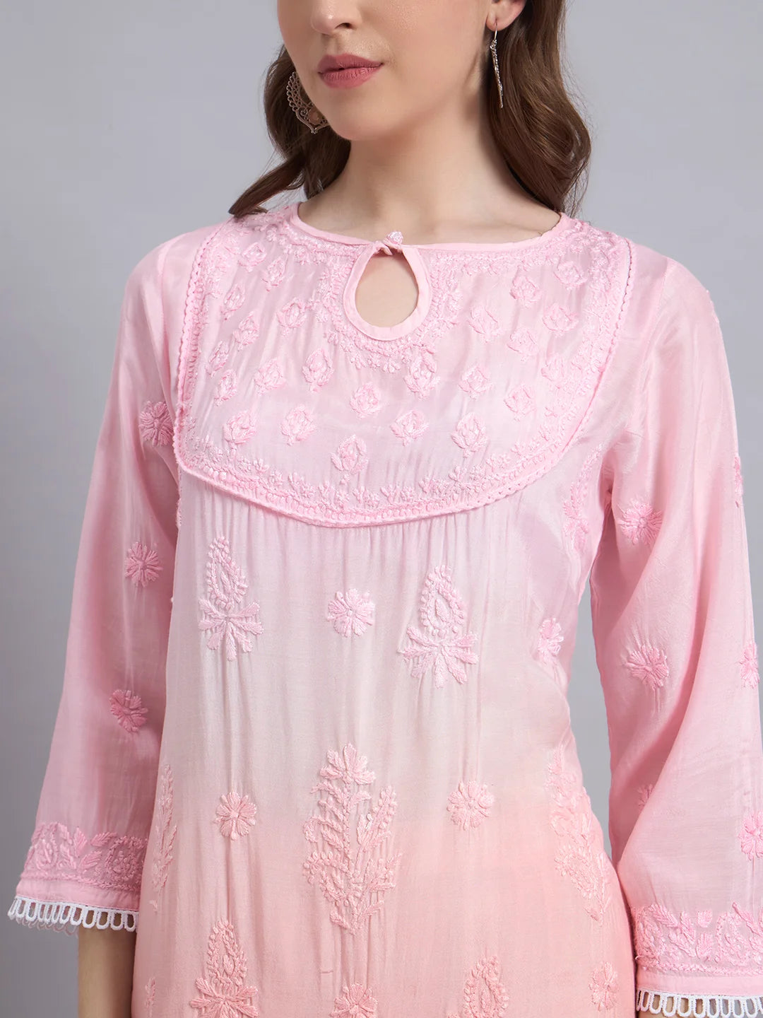 Pastel Ombre Muslin Handwork Kurta Palazzo Set with Dupatta for Women | Luxury Designer Ethnic Wear