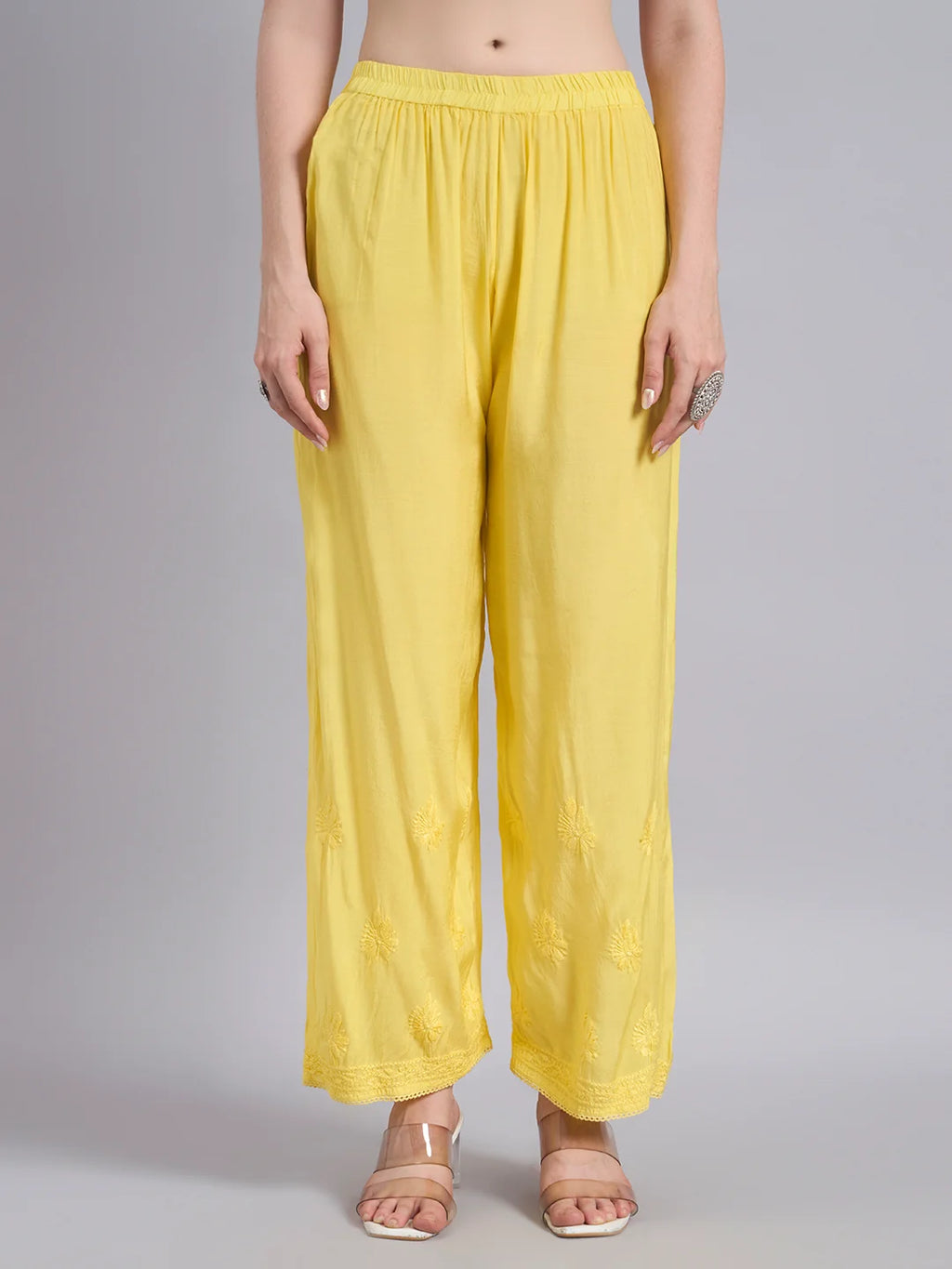 Luxury Sunshine Yellow Muslin Angrakha Kurta Palazzo Set with Dupatta | Premium Handcrafted Chikankari Elegance