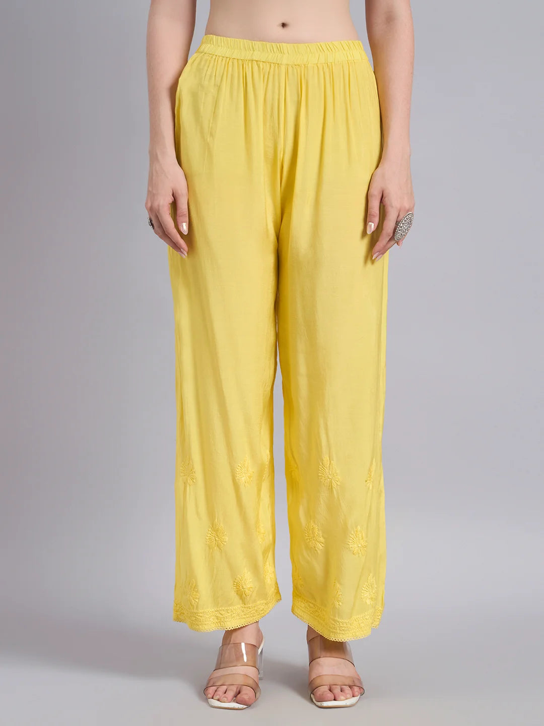 Luxury Sunshine Yellow Muslin Angrakha Kurta Palazzo Set with Dupatta | Premium Handcrafted Chikankari Elegance