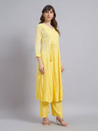 Luxury Sunshine Yellow Muslin Angrakha Kurta Palazzo Set with Dupatta | Premium Handcrafted Chikankari Elegance