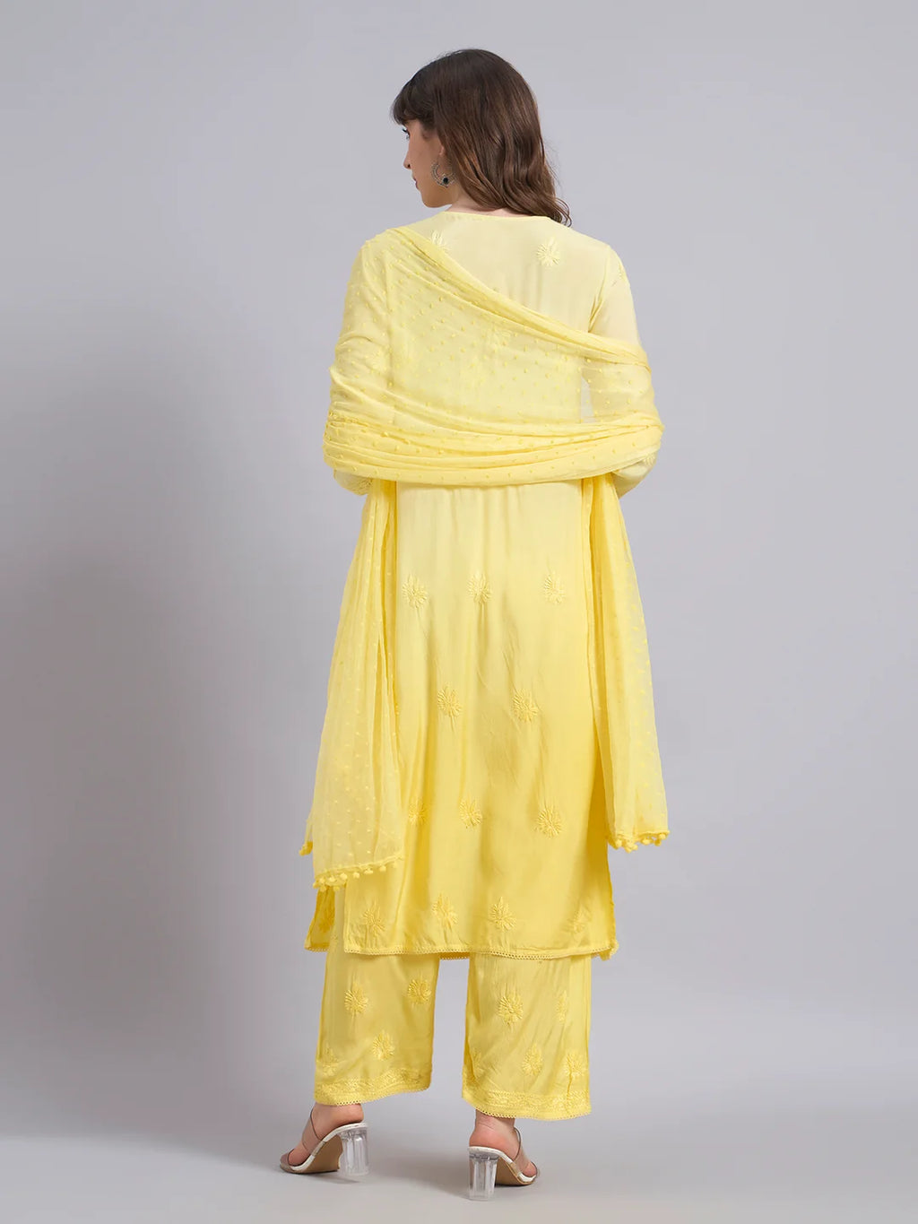 Luxury Sunshine Yellow Muslin Angrakha Kurta Palazzo Set with Dupatta | Premium Handcrafted Chikankari Elegance