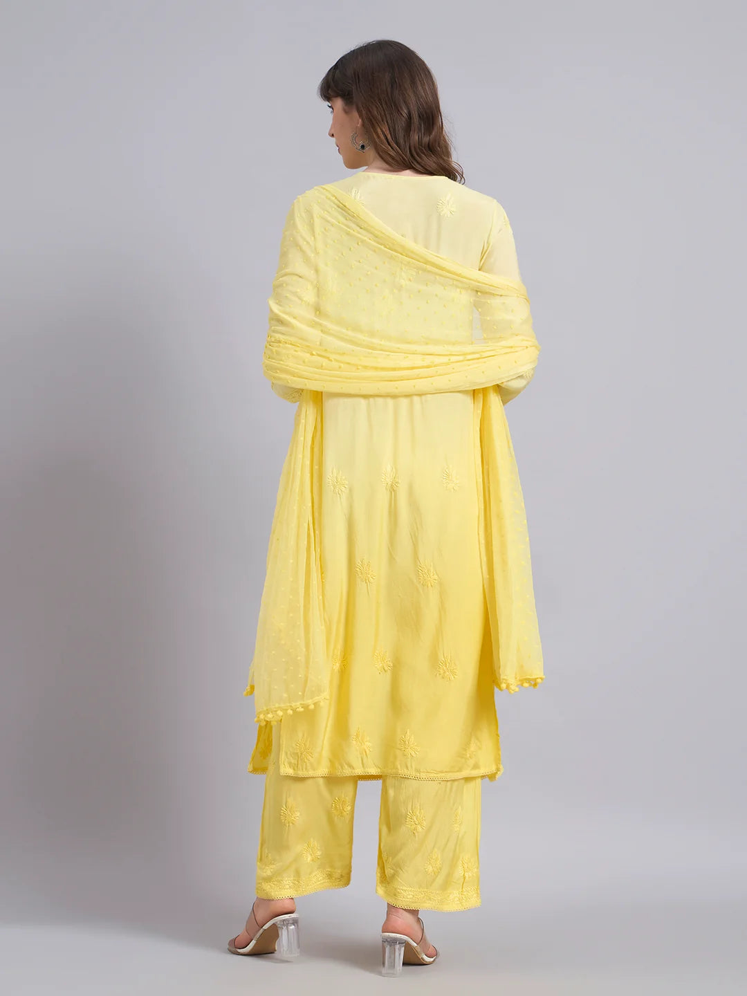 Luxury Sunshine Yellow Muslin Angrakha Kurta Palazzo Set with Dupatta | Premium Handcrafted Chikankari Elegance