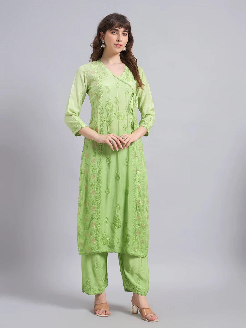 Luxury Muslin Chikankari Anarkha Suit with Dupatta for Women | Premium Lucknowi Handcrafted Elegance