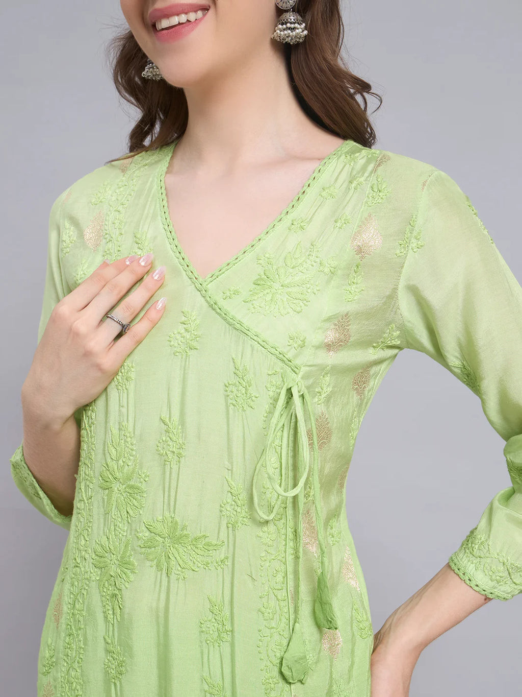 Luxury Muslin Chikankari Anarkha Suit with Dupatta for Women | Premium Lucknowi Handcrafted Elegance
