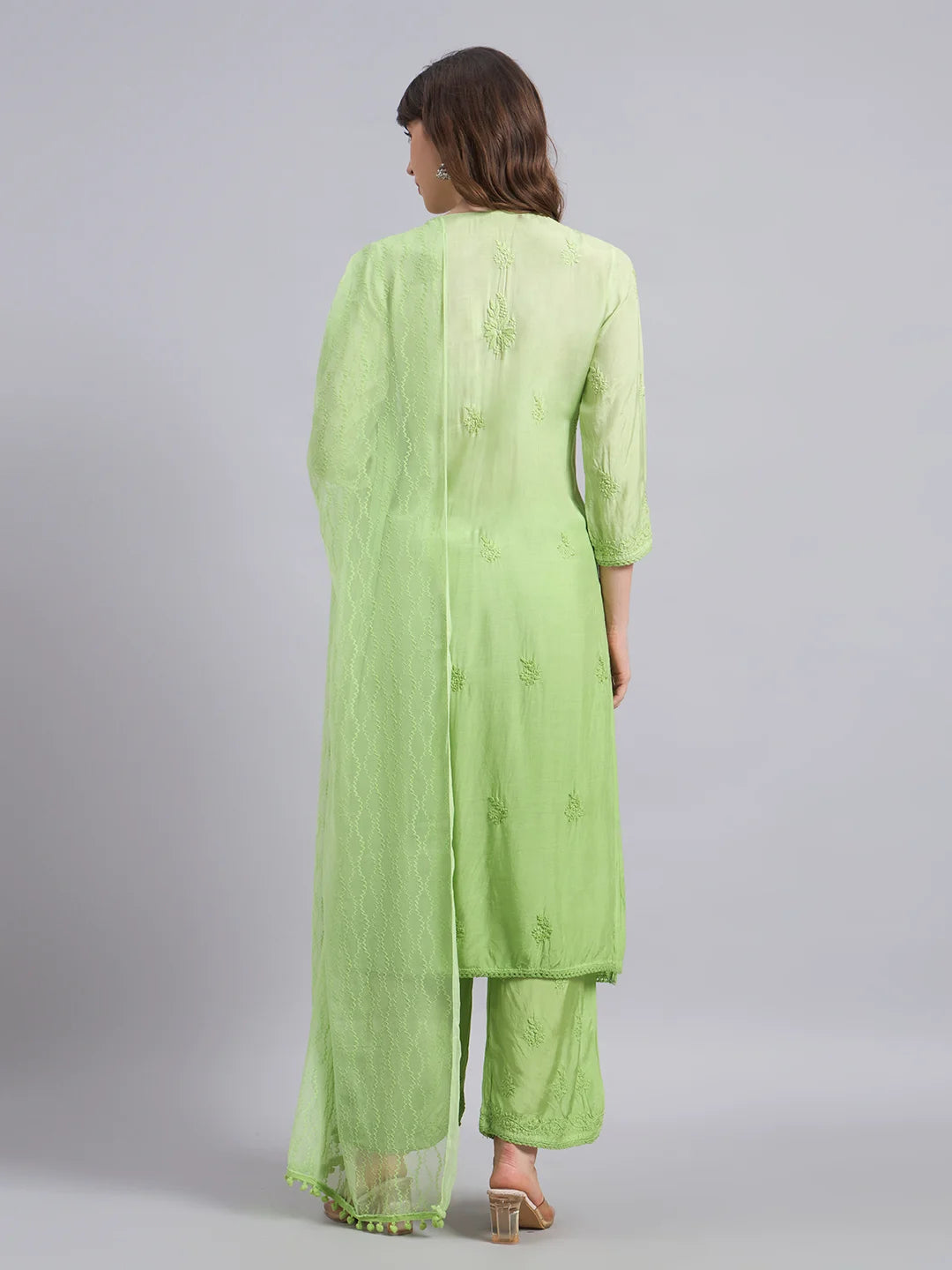 Luxury Muslin Chikankari Anarkha Suit with Dupatta for Women | Premium Lucknowi Handcrafted Elegance