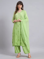 Luxury Muslin Chikankari Anarkha Suit with Dupatta for Women | Premium Lucknowi Handcrafted Elegance
