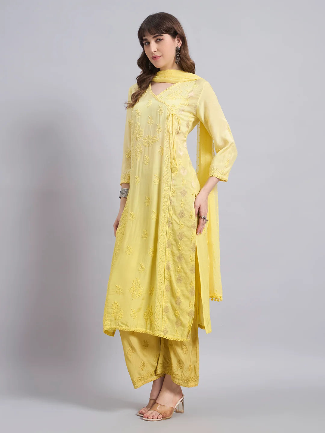 Luxury Muslin Chikankari Anarkha Suit with Dupatta for Women | Premium Lucknowi Handcrafted Elegance