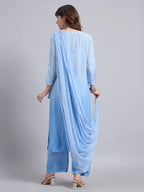 Luxury Sky Blue Chanderi Handwork Kurta Palazzo Set with Dupatta for Women | Premium Designer Ethnic Wear