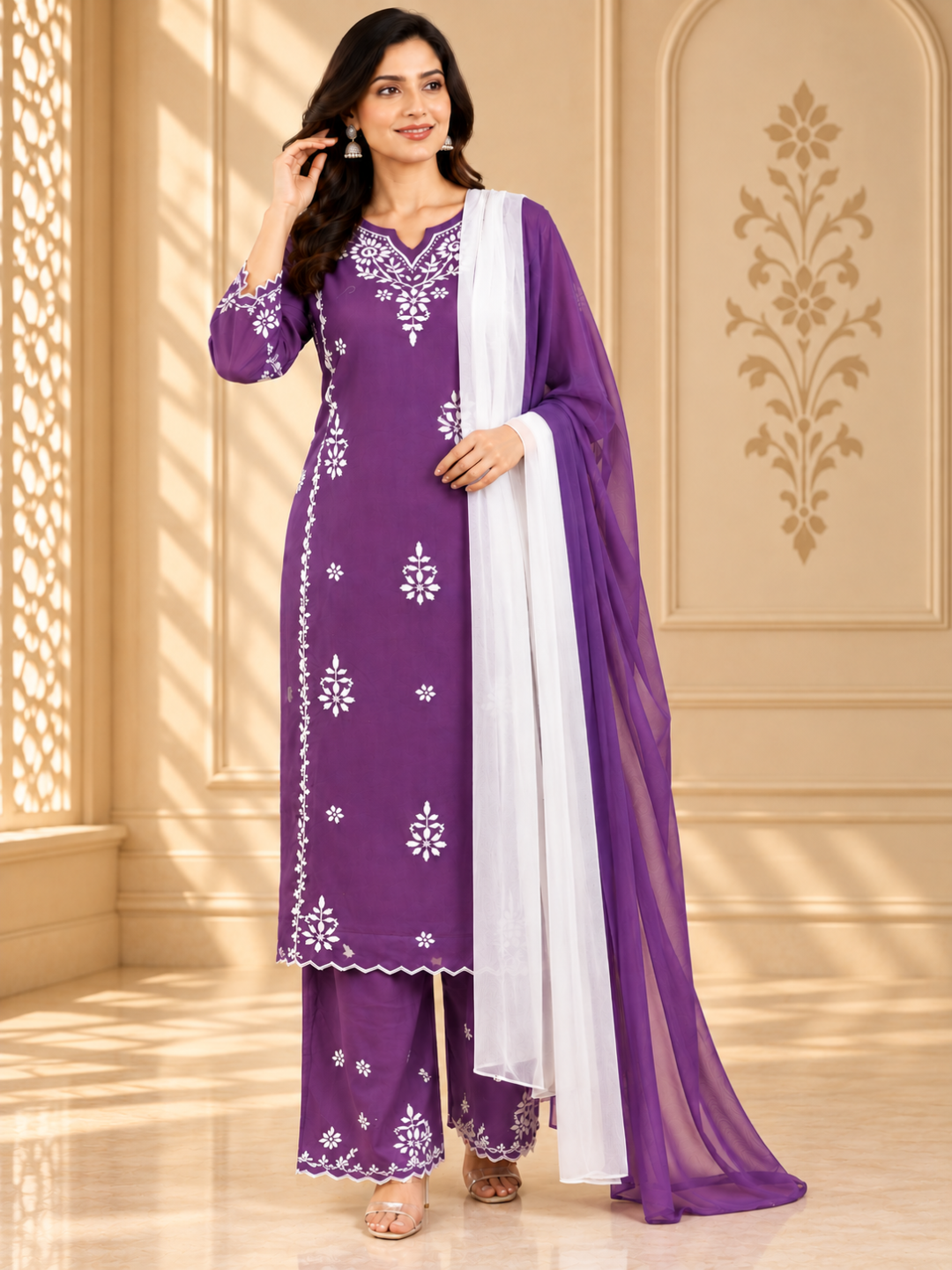 Premium Modal Handwork Embroidered Kurta Palazzo Set for Women | Luxury Ethnic Wear