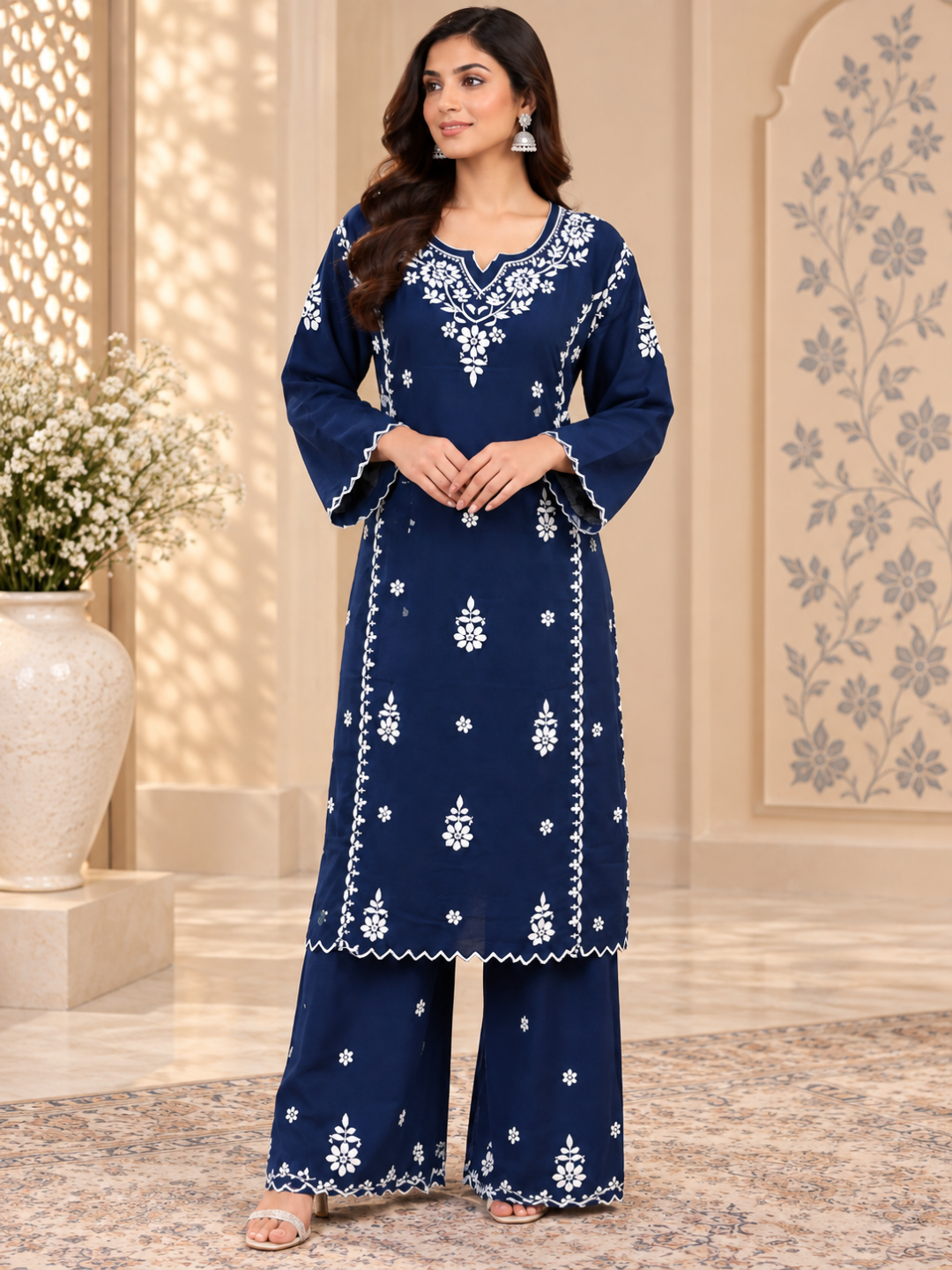 Premium Modal Handwork Embroidered Kurta Palazzo Set for Women | Luxury Ethnic Wear