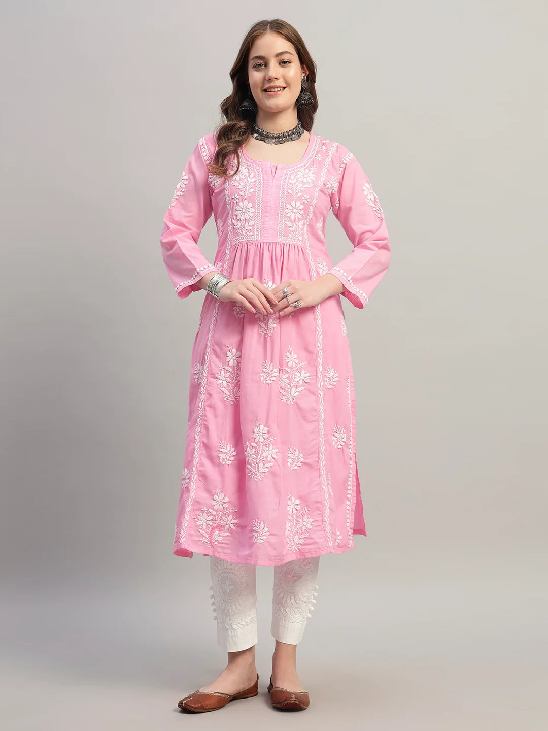 Premium Lucknowi Chikankari A-Line Kurti for Women | Hand Embroidered Ethnic Wear