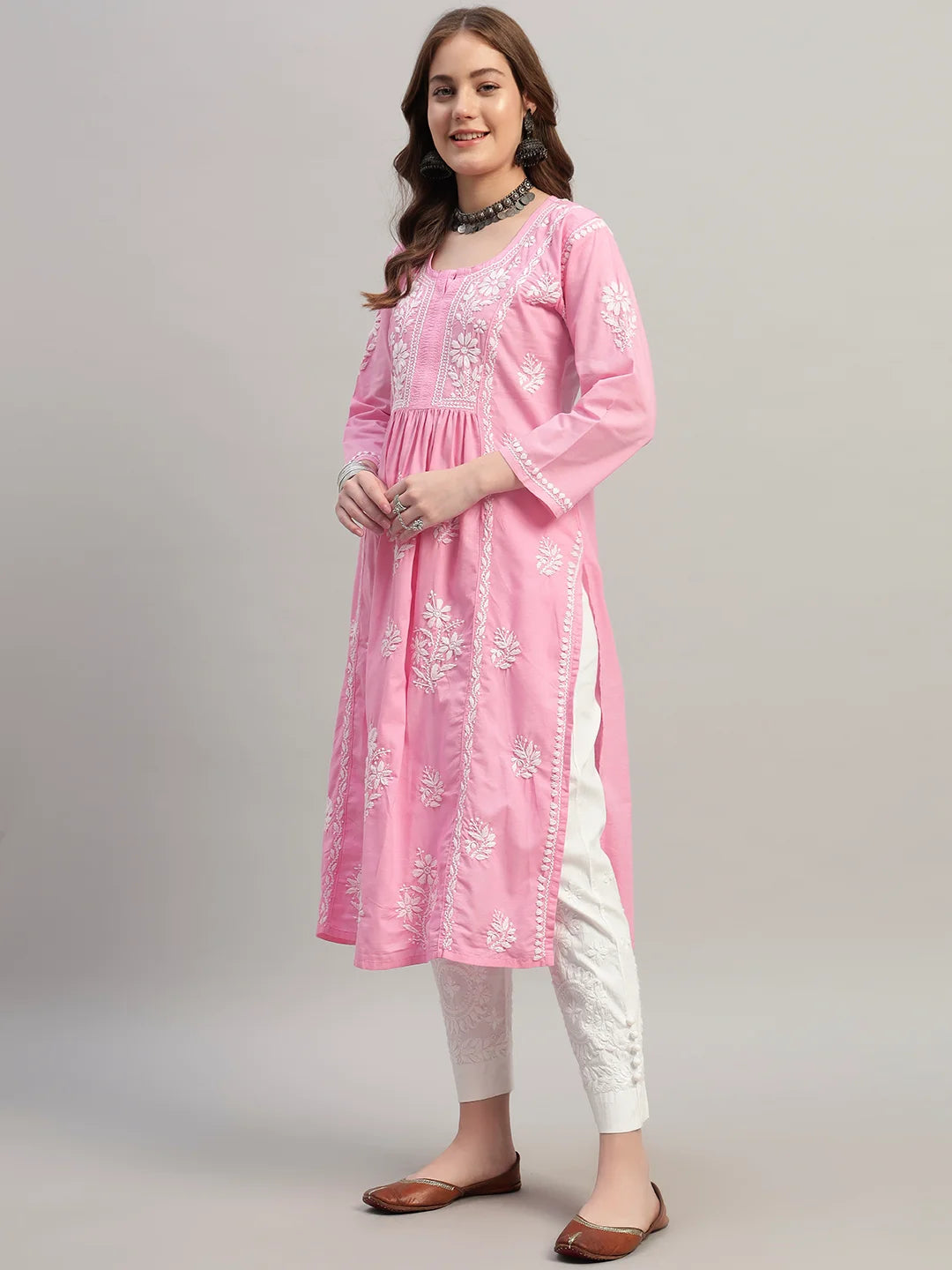 Premium Lucknowi Chikankari A-Line Kurti for Women | Hand Embroidered Ethnic Wear