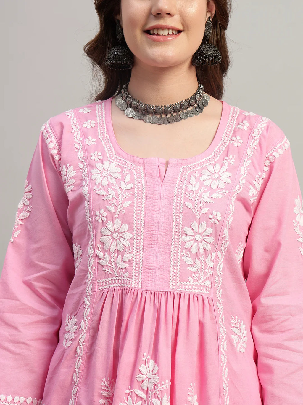 Premium Lucknowi Chikankari A-Line Kurti for Women | Hand Embroidered Ethnic Wear