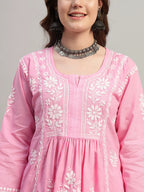 Premium Lucknowi Chikankari A-Line Kurti for Women | Hand Embroidered Ethnic Wear
