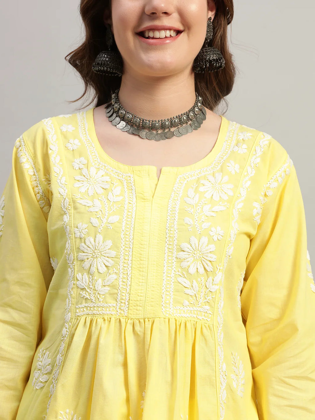 Premium Lucknowi Chikankari A-Line Kurti for Women | Hand Embroidered Ethnic Wear