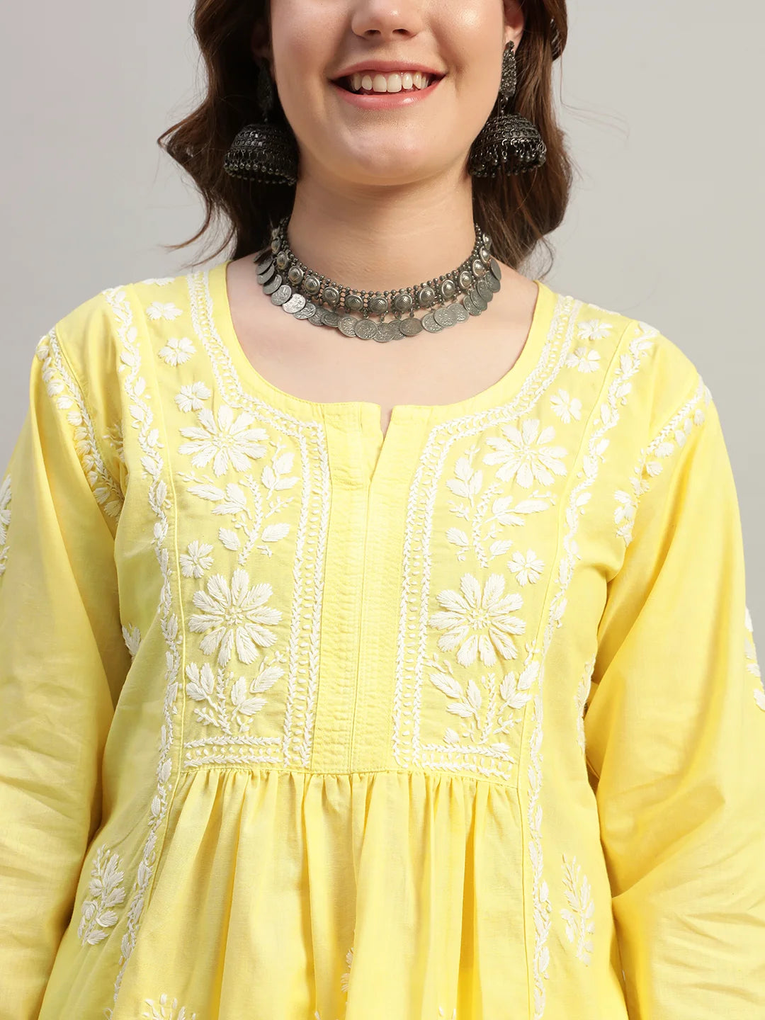 Premium Lucknowi Chikankari A-Line Kurti for Women | Hand Embroidered Ethnic Wear