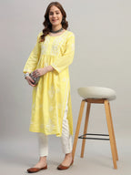 Premium Lucknowi Chikankari A-Line Kurti for Women | Hand Embroidered Ethnic Wear