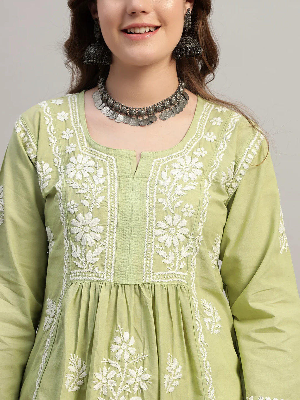 Premium Lucknowi Chikankari A-Line Kurti for Women | Hand Embroidered Ethnic Wear