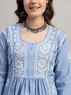 Premium Lucknowi Chikankari A-Line Kurti for Women | Hand Embroidered Ethnic Wear