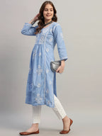 Premium Lucknowi Chikankari A-Line Kurti for Women | Hand Embroidered Ethnic Wear