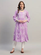 Premium Lucknowi Chikankari A-Line Kurti for Women | Hand Embroidered Ethnic Wear